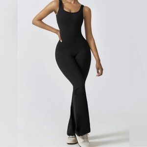 ONE PIECE FLARE LEG BODYSUIT CATSUIT ONSIE X- LARGE BLACK JUMPSUIT YOGA
